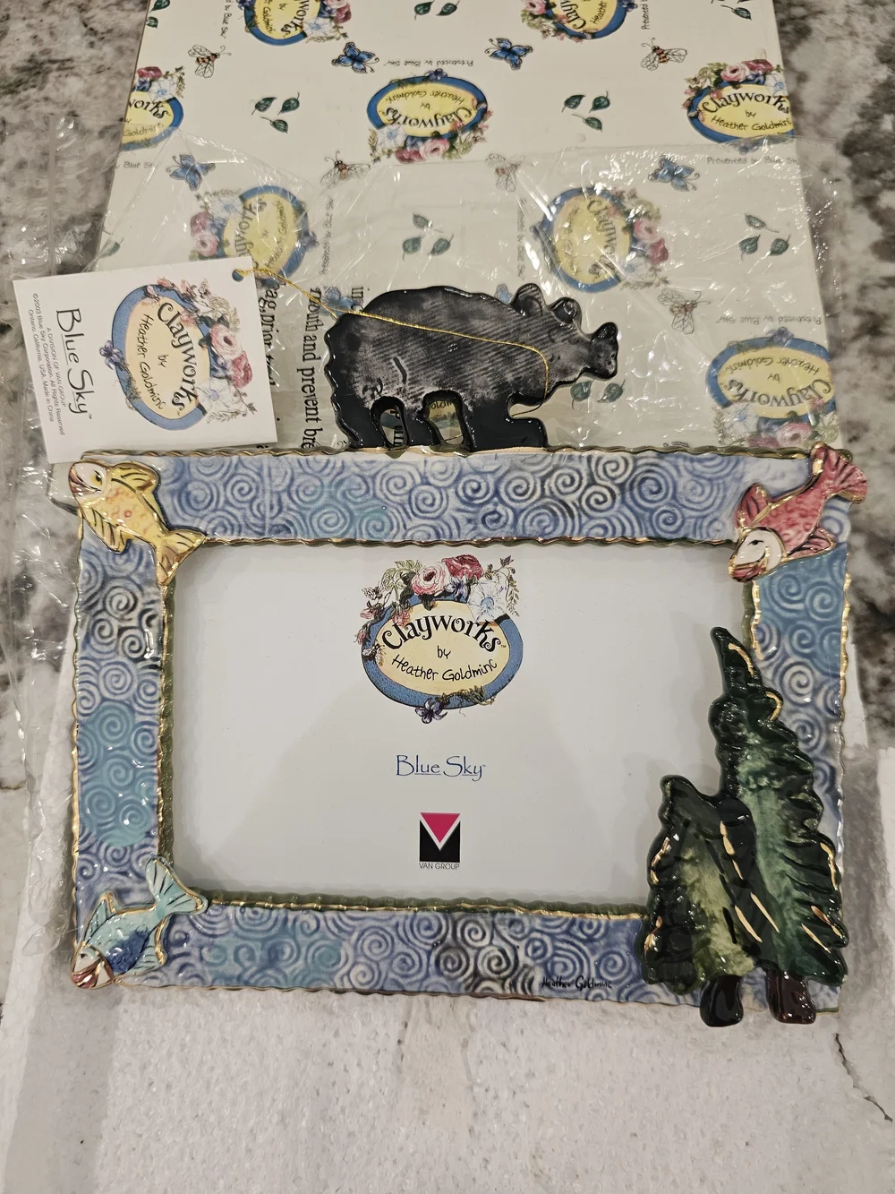 Blue Sky Blue and Gold Ceramic Animal Accent Picture Frame